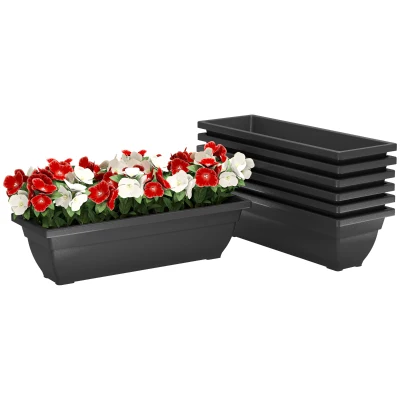 Outsunny Long Rectangular Flower Plant Pots, 7 Pack 23 Inches Window Boxes Planters for Windowsill, Garden, Black