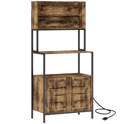 HOMCOM Baker's Rack with Power Outlet & Storage, Rustic Brown