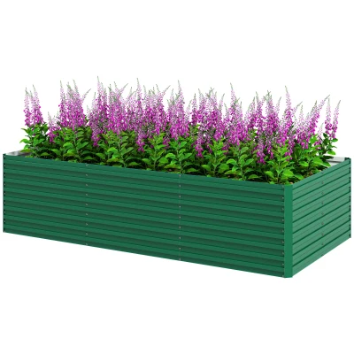 Outsunny 8' x 4' x 2' Raised Garden Bed, Galvanized Planter Box for Growing Flowers, Herbs and Vegetables, Green