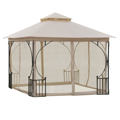 Outsunny 10' x 10' Patio Gazebo, Double Roof Canopy Shelter, Beige