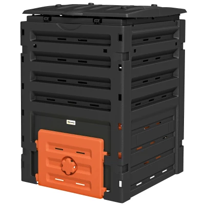 Outsunny Compost Bin, Garden Composter with 80 Vents and 2 Sliding Doors, 120 Gallon (450L), Orange