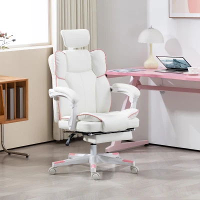 HOMCOM PU Leather Executive Office Chair with Headrest & Footrest, White