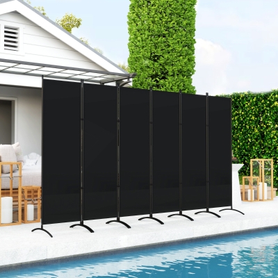Outsunny 6 Panel Folding Room Divider, UV30+ Privacy Screen, Indoor Outdoor Privacy Panel with Stable Base, Black