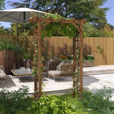 Outsunny 85" Wooden Garden Arbor, Outdoor Arch Trellis - Carbonized