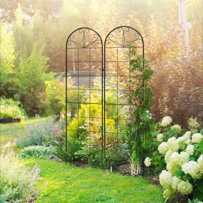 Outsunny 2 Pcs Garden Trellis for Climbing Plants, Outdoor Metal Trellis Plant Support Trellises for Patio, Lawn, Backyard