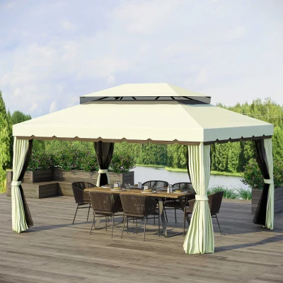 Outsunny 10' x 13' Patio Gazebo, Aluminum Frame, Cream White