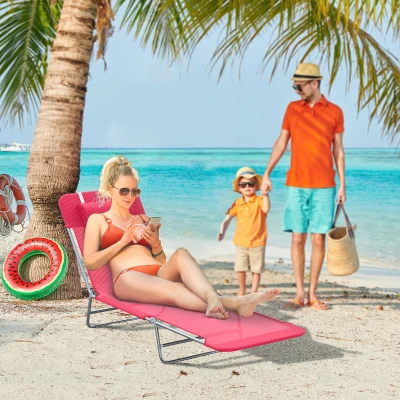 Outsunny Folding Chaise Lounge Chair, Outdoor Reclining Pink
