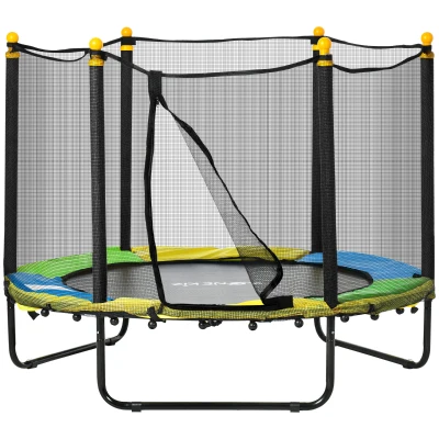 Qaba 4.6FT Trampoline for Kids with Enclosure Net for Ages 3-10, Indoor Outdoor Use, Black