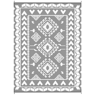 Outdoor Rug 143.7" x 107.9" x 0.12" Gray and White Rhombus Patchwork