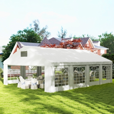 Outsunny 19.6' x 26' Heavy Duty Party Tent and Carport, Outdoor Canopy Tent with Removable Sidewalls, 8 Windows and Vents