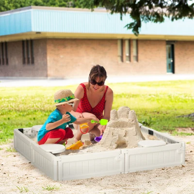 Kids Sandbox 48.5"L x 48.5"W x 8.25"H Cream White