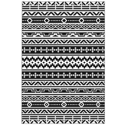 Outdoor Rug 71.7" x 107.9" x 0.12" Black and White Geometric Wall