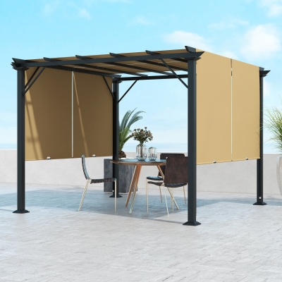 Outsunny 10' x 10' Retractable Pergola Canopy for Backyard, Brown