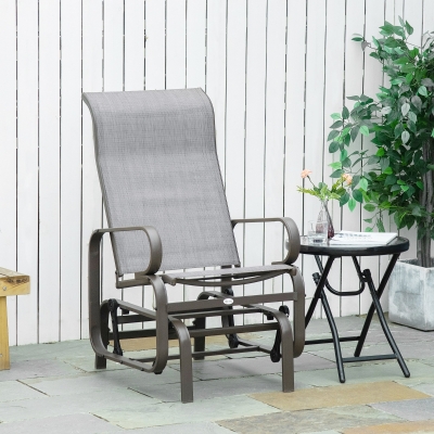 Outsunny Patio Glider with Breathable Mesh Fabric, Outdoor Glider Chair, Garden Rocking Gliding Seat for Patio, Yard, Porch, Brown/Grey