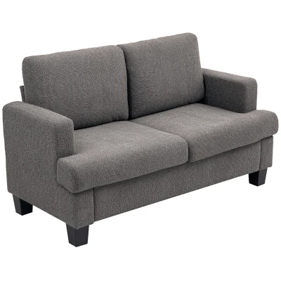 HOMCOM 54.3" Loveseat Sofa, 2 Seater Sofa with Removable Cushions, Small Couch with Solid Wood Frame for Living Room, Dark Grey