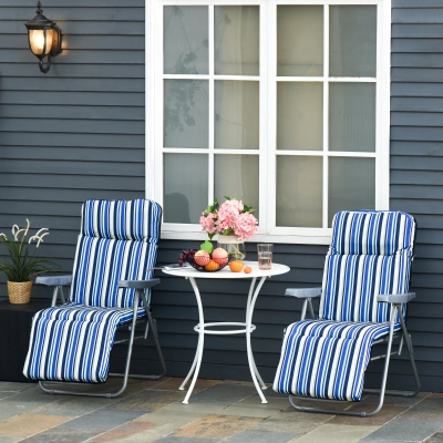 Outsunny Set of 2 Garden Sun Lounger, Outdoor Reclining Seat Cushioned Seat, Foldable Adjustable Recliner, Grey and Blue