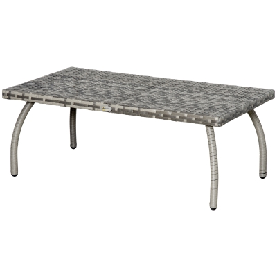 Outsunny Rattan Coffee Table Outdoor Side Table, 35.4" x 19.7" Small Wicker Patio Furniture with All-Weather PE for Garden, Balcony, Backyard, Poolside, Grey