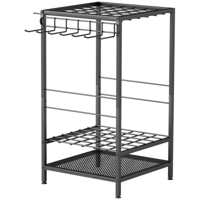 Outsunny 3-Tier Yard Tool Tower Rack, Garden Tool Organizer with 14 Hooks for Long-Handled Rakes, Shovel, Broom, Black