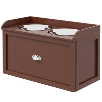PawHut Elevated Dog Bowls Raised Pet Feeding Station with Storage 2 Stainless Steel Bowls, 23.6"x11.8" x14.2", Brown