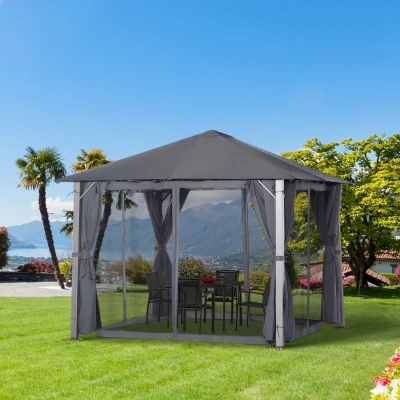Outsunny 10' x 10' Outdoor Gazebo Canopy with Netting, Dark Gray