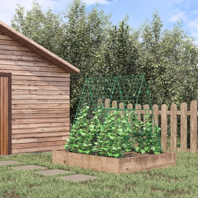 Outsunny Metal Cucumber Trellis with Netting for Climbing Plants Vegetables, A Frame Tomato Plant Support Tomato Trellis for Vegetable Garden, Patio, Balcony, Green