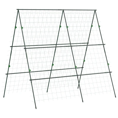 Outsunny Metal Cucumber Trellis with Netting for Climbing Plants Vegetables, A Frame Tomato Plant Support Tomato Trellis for Vegetable Garden, Patio, Balcony, Green