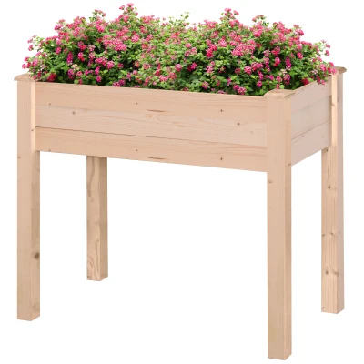 Outsunny 34"x18"x30" Wooden Raised Garden Bed, Elevated Planter Box with Legs, Drainage Holes, Inner Bag for Garden, Natural