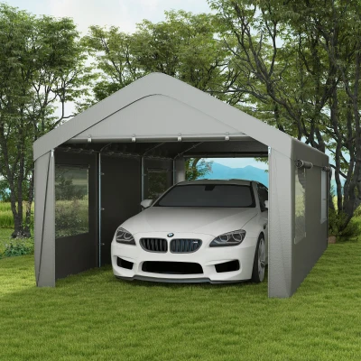 Outsunny 10' x 20' Heavy-Duty Carport, Portable Garage, Gray