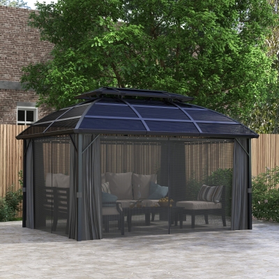 Outsunny 13' x 10' Patio Gazebo, Double Roof Outdoor Gazebo Canopy Shelter with Curtains and Aluminium Frame for Garden, Black