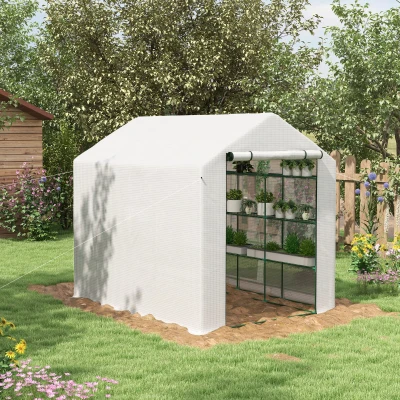 Outsunny Outdoor Walk-in Greenhouse, 18 Shelves, White