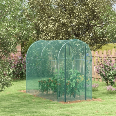 Outsunny Galvanized Steel Crop Cage, Plant Protection Tent with Zippered Door, 4' x 8', Green
