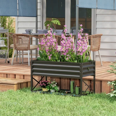 Outsunny Metal Raised Garden Bed with Legs & Storage Shelf, Black