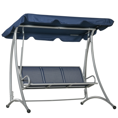 Outsunny 3-Seat Outdoor Swing Chair, Adjustable Canopy, Blue
