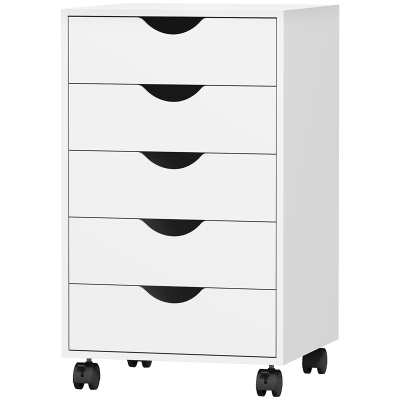 HOMCOM File Cabinet with 5 Drawer Wheels, 15.7" x 15.7" x 26.4", White