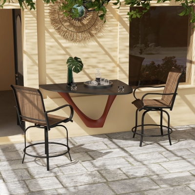 Outsunny Outdoor Bar Stools Set of 2, 360° Swivel Bar Height Chairs, 26.8" x 29.5" x 48.4", Brown