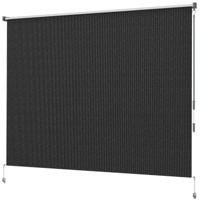 Outsunny 8' x 6' Patio Door Blinds, Outdoor Roller Shades, Cordless Roll Up Shade for Porch Gazebo, Black