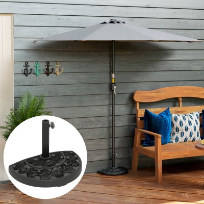 Outsunny 21 lbs Resin Half Umbrella Base, Concrete Half Umbrella Stand Outdoor Umbrella Base with Flower-Leaf Design, Patio Umbrella Stand for Outdoor Lawn Poolside, Black