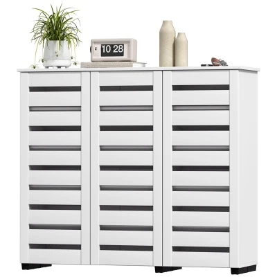 HOMCOM Narrow Shoe Cabinet with Slatted Doors, Adjustable Shelves for 20 Pairs of Shoes, Shoe Cabinet for Entryway, White