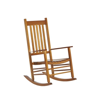 Outsunny Wooden Porch Rocking Chair Outdoor Patio Rocker Garden Single Leisure Reclining Seat Armchair Natural
