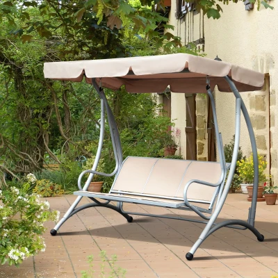 Outsunny 3-Seat Outdoor Swing Chair, Beige with Canopy
