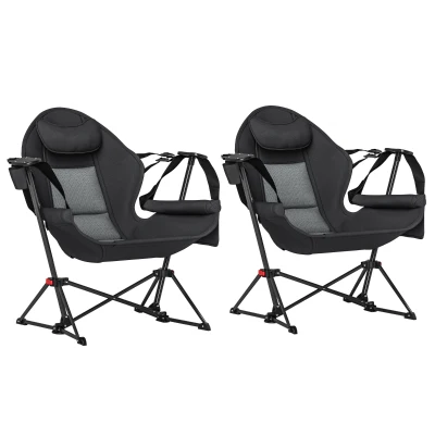 Outsunny Hammock Camping Chair Set of 2, Adjustable Back Folding Swinging Hammock Chair with Cup Holder and Padded Seat