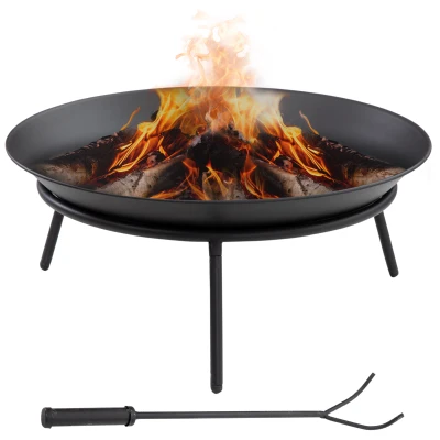 Outsunny Fire Pit with Poker, Garden Fire Brazier Patio Heater Log Wood Burner for Outdoor Camping Bonfire, Black