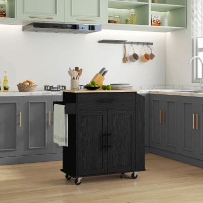 HOMCOM Rolling Kitchen Island with Power Outlets, Drawer, Black