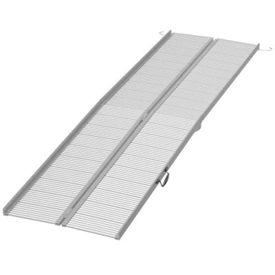 HOMCOM 10' Foldable Handicap Ramp for Home, Steps, Doorways, Aluminum Wheelchair Ramp, Textured Threshold Ramp, Silver