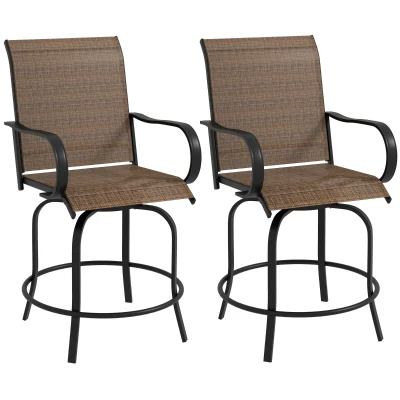 Outsunny Outdoor Bar Stools Set of 2, 360° Swivel Bar Height Chairs, 26.8" x 29.5" x 48.4", Brown