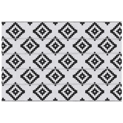 Outsunny Reversible Outdoor RV Rug, Patio Floor Mat, 6' x 9' Plastic Straw Rug for Backyard, Deck, Beach, Camping, Black & White