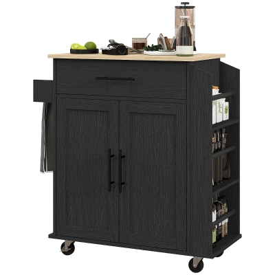 HOMCOM Rolling Kitchen Island with Power Outlets, Drawer, Black