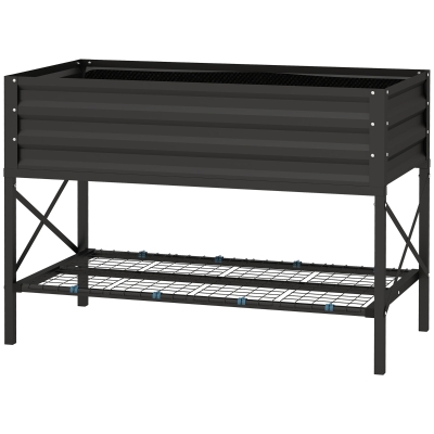 Outsunny Metal Raised Garden Bed with Legs & Storage Shelf, Black