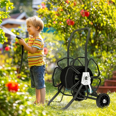 Outsunny 98 ft of 5/8" Hose Reel Cart (Hose Not Included), Garden Water Hose Carts with Wheels for Yard, Lawn, Black