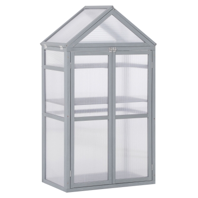 Outsunny 32" Wood Cold Frame Greenhouse Planter, Gray